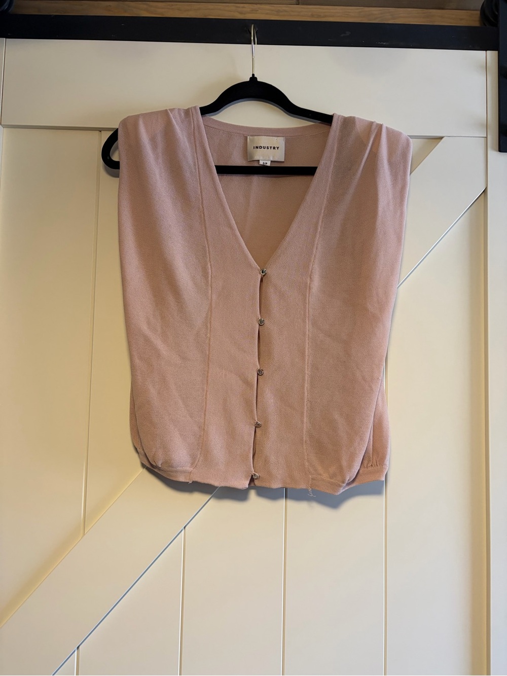 Sleeveless V-Neck Button-Front Blouse in Blush Pink